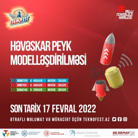 "TEKNOFEST Azərbaycan” çərçivəsində “Həvəskar peyk modelləşdirilməsi’’ müsabiqəsinə qeydiyyat davam edir