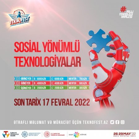 “TEKNOFEST Azərbaycan” çərçivəsində  “Sosial yönümlü texnologiyalar’’ müsabiqəsinə qeydiyyat başlayıb